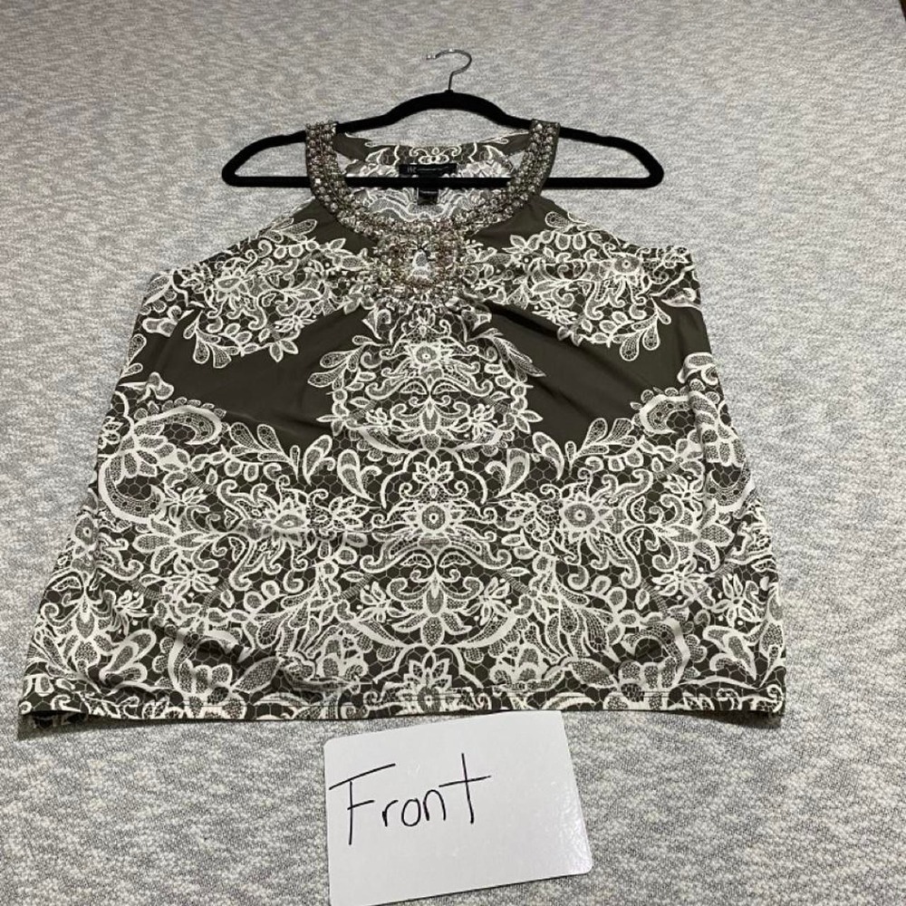 International Concepts white and black paisley print top beaded women L. SKU-C4